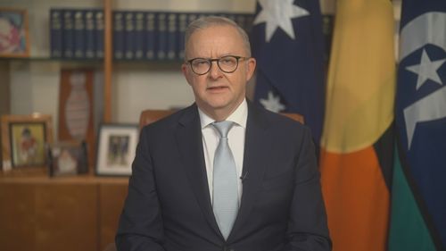 Prime Minister Anthony Albanese delivers his speech to the nation, April 1, 2026.